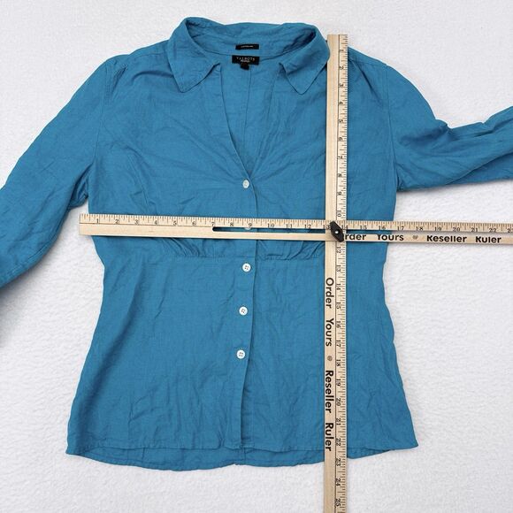 Talbots Linen Top Size 6 Blue Button Front Summer Thin Knit Beach 3/4 Sleeves - Picture 7 of 9